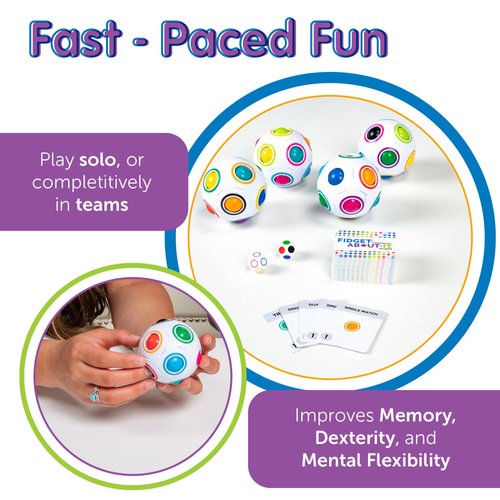 Continuum Games Fidget About It The Fast Paced Puzzle Dice Rolling Fidget Toy Board Game - Click The Orbs and Solve The Puzzles On The Cards - Fun for Family Game Nights - 2-4 Players Ages 6 and Up