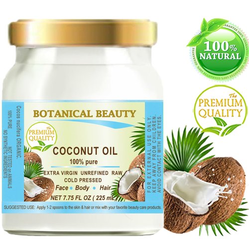 Botanical Beauty COCONUT OIL WILD GROWTH Pure EXTRA VIRGIN UNREFINED Natural Undiluted COLD PRESSED 7.75 Fl.oz 225 ml for Face, Skin, Hair, Lip, Nails