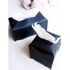Leather Tissue Box Cover Square – Tissue Holder with Bottom Belt [JESMINI, Black] Aesthetic PU Leather Tissue Box Holder Decorative for Bathroom, Home Office Decor
