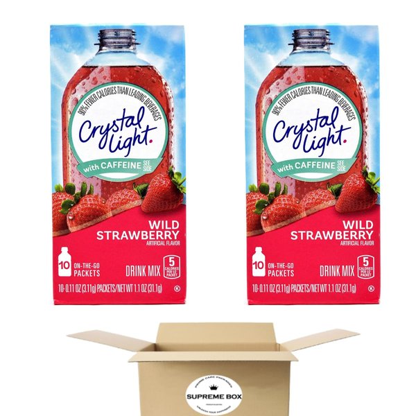 Crystal Light with Caffeine Wild Strawberry Iced Tea Powdered Drink Mix - Pack of 2 (20 Packets in total)