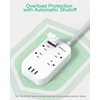 Power Strip Long Extension Cord - 10Ft Braided Extension Cord with Flat Plug, 4 Outlets and 3 USB Charging Ports, Overload Protection and Wall Mount for Home, Office