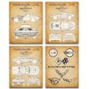 Original Corvette Patent Art Prints - Set of Four Photos (8x10) Unframed - Makes a Great Man Cave Decor and Gift Under $20 for Corvette Owners and Car Enthusiasts