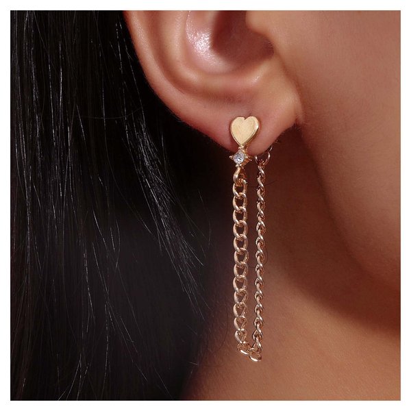W WEILIRIAN Heart Jacket Earring for Women Gold Love Heart Stud Earring Long Chain Drop Earring Tiny Crystal Star Earring Vintage Chain Link Earring Jewelry for Girls Gifts