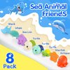 Bath Toys for Kids Ages 1-3, Silicone Bath Toys with Organizer 8pcs Bathtub Toys for Toddlers 2-4 Boys Girls Swimming Turtle Wind Up Toys Water Pool 0-6-12-18 Christmas Shower Gifts