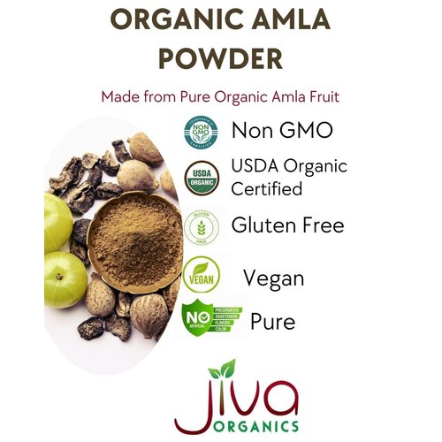 Organic Amla Powder 1.25 LB (20oz) - Pure, Lab Tested, Gluten Free, Non-GMO, Pure Amalaki Powder From India, Vitamin C, Bulk Bag, 100% Raw & Natural - by Jiva Organics