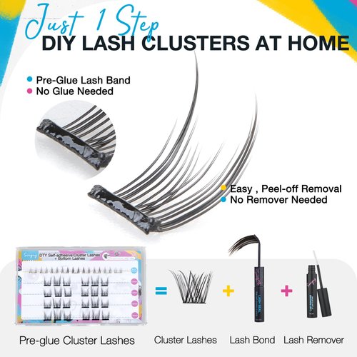 SWINGING Self Adhesive Flat Lash Clusters & Bottom Lashes Eyelash Clusters D Curl Cluster Eyelash Extensions Double Tips Soft Lightweight Reusable Individual Lashes (Flat&Bottom-1)