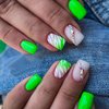 Green Press on Nail Short Square Artificial Acrylic Nails White Green Stripe False Nails Glitter Broken Diamond Design Fake Nails Full Cover Glossy Reusable Coffin Nails Glue on Nails for Women 24Pcs