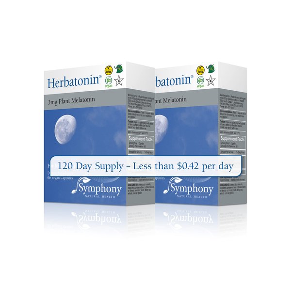 Herbatonin 3mg - The First Natural Plant Melatonin Adult Sleep Aid, Circadian Rhythm Support for Jet Lag, Shift Work, General Sleeplessness - 120 Pure Vegan Capsules (120 Day Supply)