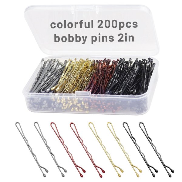 PROPOG Bobby Pins 200 Pcs, Hair Pins for Buns & Updos Hair Accessories Bobby Pin Metal Hair Pin with Storage Box Hairpins for Women and Girls (Black Gold Brown Silver)