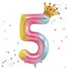 40 Inch Rainbow Gradient Number 5 & Mini Crown Balloon for Birthday Party Decorations, 5th Birthday Party Decorations, Baby Shower Anniversary Balloons Decorations Supplies