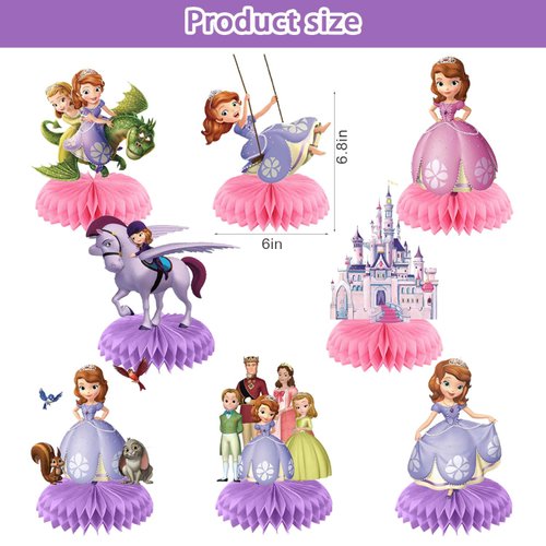 Sofia the First Honeycomb Centerpieces Party Supplies for Princess Sofia Theme Birthday Party Decorations, 9Pcs Double Sided Princess Sofia Theme Table Decor Sofia Party Favors for Fans Kids Boys