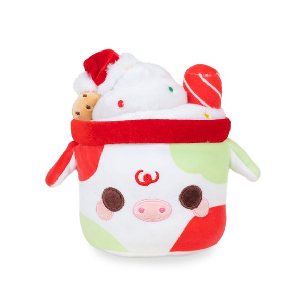 Cuddle Barn PlushGoals - Lil Series Santa Mooshake & Cookies | Super Soft Cute Kawaii Green Red Christmas Holiday Cow Dessert Drink Collectible Plush Toy, 7 inches