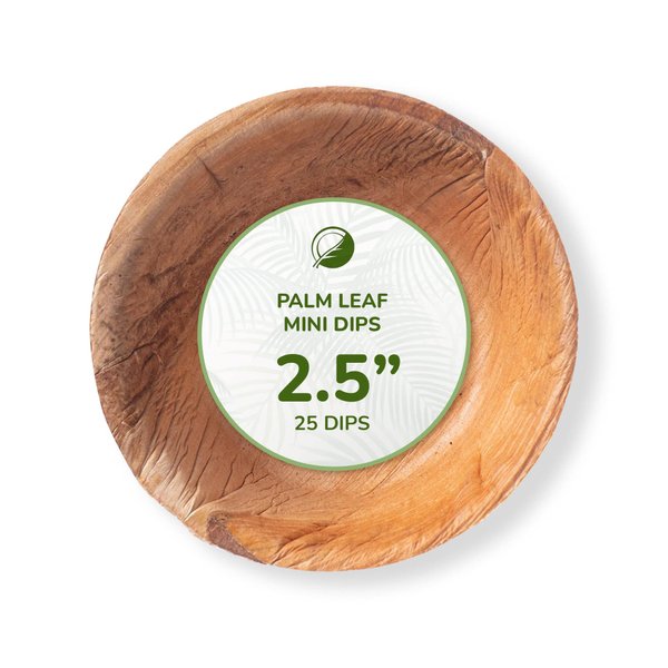 Small Palm Leaf Plate 2 Inches - Environmentally Disposable Tableware | 25 Pieces | Bamboo Style | Biodegradable & Compostable