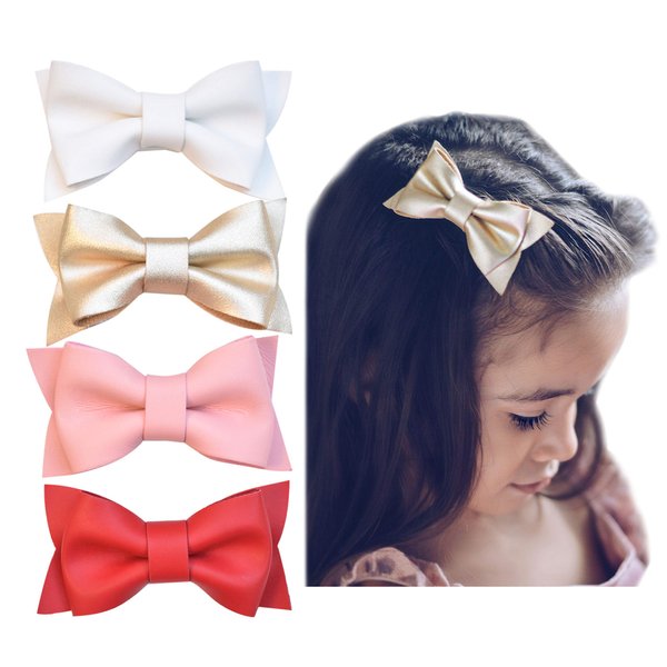 California Tot Non Slip Fully Lined Alligator Faux Leather Bow Hair Clips in Assorted Pack (Deluxe)