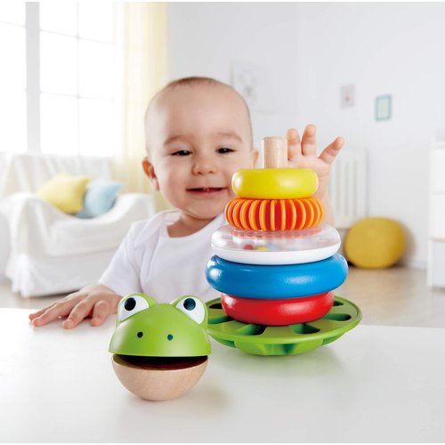 Hape Mr. Frog Stacking Rings | Multicolor Wooden Ring Stacker Play Set, Educational Toy for Children