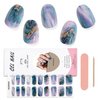 Kalolary Marble Gel Nail Strips, Blue Marble Full Wrap Gel Nail Polish Stickers, Brighter and Long Lasting Salon Quality, Nail File & Wood Stick(UV/LED Lamp Required）