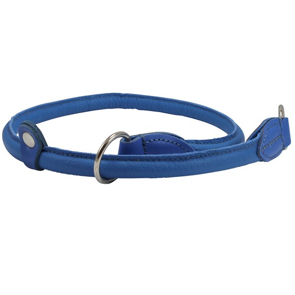 Round Genuine Rolled Leather Choke Dog Collar Blue (30" Long)