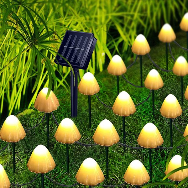 T4U888 30 PCS Mushroom Solar Lights, 8 Modes Outdoor Fairy Lights with 8H Timer 800Mah Battery Waterproof Garden Light for Backyard Christmas(Warm White-1)