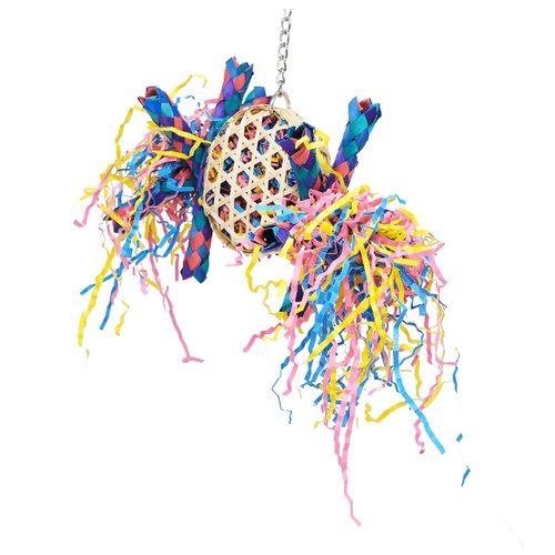 Bonka Bird Toys 1721 Round Basket Bamboo Paper Crinkle Beak Feet Hanging Forage Stuffed Shredding Foraging Pulling Colorful Parrot Parrotlet Finch