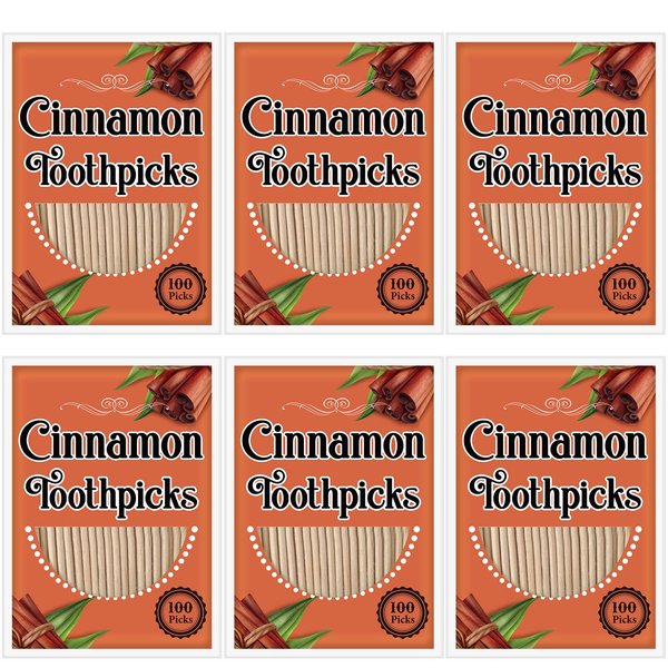 600 Picks Cinnamon Flavored Toothpicks Bulk Cinnamon Toothpicks for Adults Oral Hygiene Teeth Dental Care, Cinnamon Flavor, 6 Pack