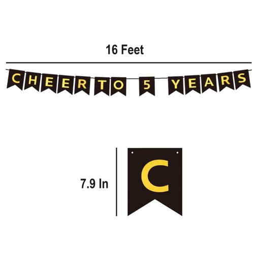 CHEERS TO 5 YEARS Banner, Pre-Strung, Black Gold 5th Birthday and Anniversary Party Decorations, Happy 5th Birthday Banner, Five Anniversary Party Banner, 5 Year Old Blessed & Loved Banner