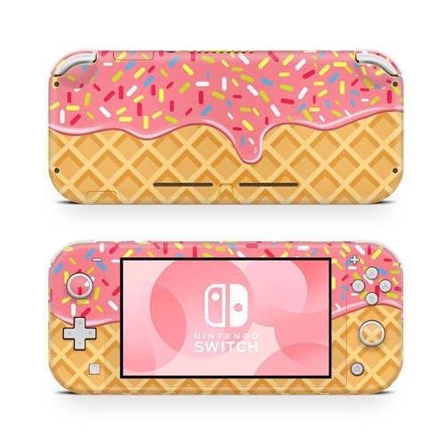 ZOOMHITSKINS Switch Lite Accessories, Compatible for Switch Lite Skin, Waffle Cookie Sweet Food Cute Donut Pink Yellow, 3M Vinyl, Durable & Fit, Easy to Install, Made in The USA