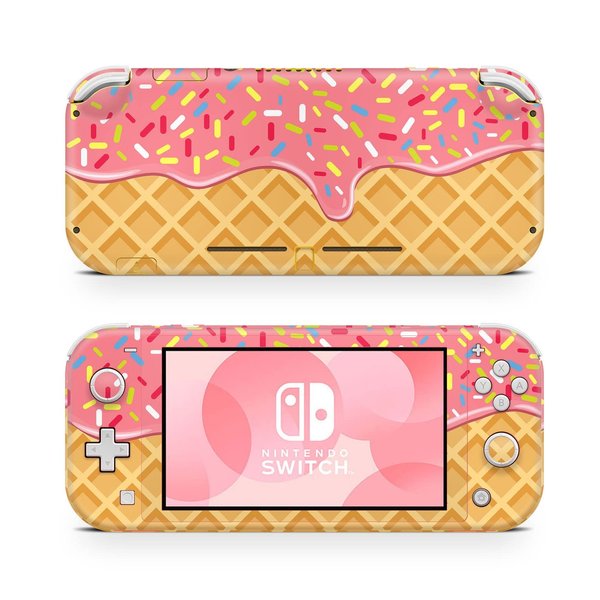 ZOOMHITSKINS Switch Lite Accessories, Compatible for Switch Lite Skin, Waffle Cookie Sweet Food Cute Donut Pink Yellow, 3M Vinyl, Durable & Fit, Easy to Install, Made in The USA