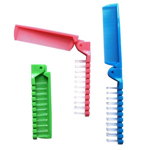 FonteeUS 3pcs Folding Hair Brush, Folding Travel Brush, Massage Head Brush and Fine Tooth Folding Comb, Baby Braiding Brush, Pocket Comb for Kids and Adults, Green/Pink/Blue
