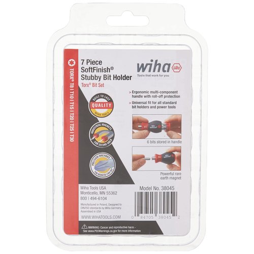 Wiha 38045 Stubby Screwdriver With Six-In-One Insert Bits, Torx