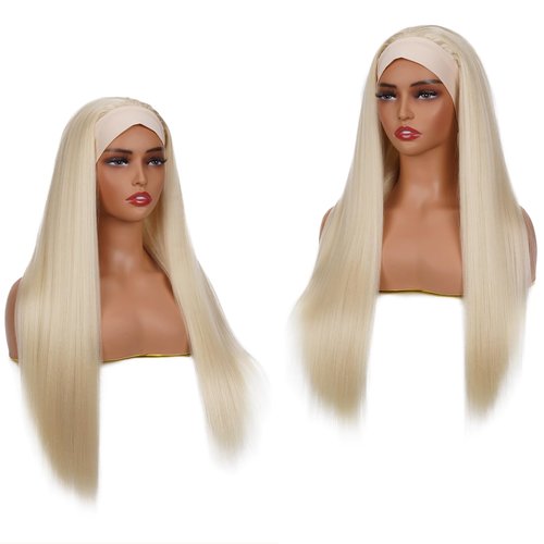 Jennandra 613 Blonde Headband Wig Human Hair Straight 20 Inches Human Hair Headband wig None Lace Front Wigs Human Hair Wig for Black Women Wear and Go Wig 150% Density wig（#613,ST,20Inch