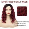 SEVENCOLORS Short Burgundy Curly Wigs for Black Women Natural Wavy Ombre Wine Red Wig Synthetic Hair Shoulder Length Bob Wigs