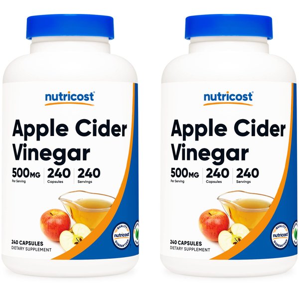 Nutricost Apple Cider Vinegar 500mg, 240 Vegetarian Capsules - Natural, Non-GMO, and Gluten Free (2 Bottles)