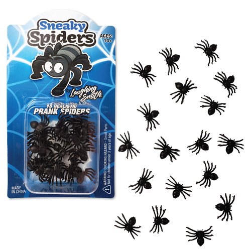 18 x Fake Plastic Spiders - Realistic 'Sneaky Spiders' Toy - Hilarious Bugs and Insect Pranks for Adults and Kids - Play the Spider in a Box Gag or use for Halloween, Party Favors and Practical Jokes