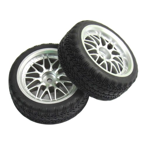 powerday 12mm Hub Wheel Rims Rubber Tires for RC 1/10 on-Road Touring Racing Car A for RC 1: 10 on-Road Racing car, Drift, Touring car (4pcs)