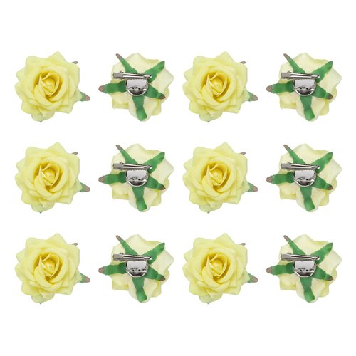 MECCANIXITY 12 Pcs Rose Flower Hair Clips 3 Inch Flower Hair Pins Flower Brooch for Women Hair Accessories Yellow
