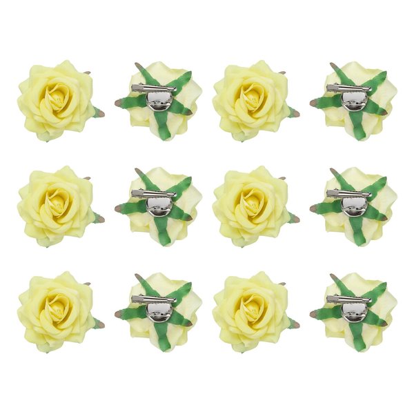 MECCANIXITY 12 Pcs Rose Flower Hair Clips 3 Inch Flower Hair Pins Flower Brooch for Women Hair Accessories Yellow