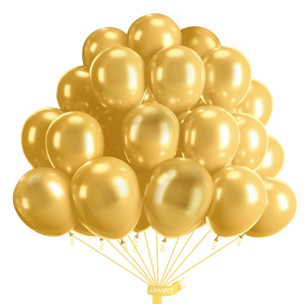 EMART 100pcs Metallic Gold Balloons 12 Inch with Ribbon, Latex Party Balloons Helium Quaility for Birthday, Wedding, Baby Shower, Balloon Garland Arch, Graduation, Christmas Decor