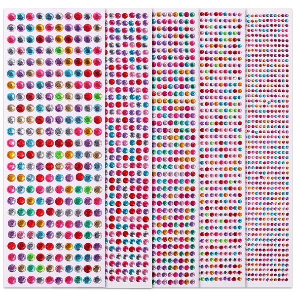 3555PCS Rhinestone Stickers for Crafts, Self Adhesive Gem Stickers 3/4/5/6/8 MM Face Jewels Stick on Bling Pearls for Face Eye Nail Hair Body Makeup Crafts DIY Scrapbooking Embellishments (Color)