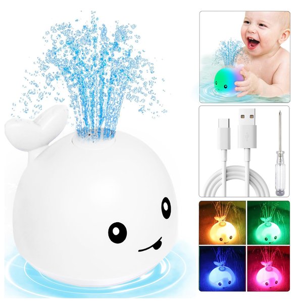 TFS TOP·FANS Whale Bath Toy Baby Gifts: Bath Toys for Toddlers 1-3 Sprinkler Light Up Bathtub Water Stuff Shower Newborn Boy Essentials 3 4 5 7 8 9 18 Pool 6-12 Month Old Girls Birthday Accessories
