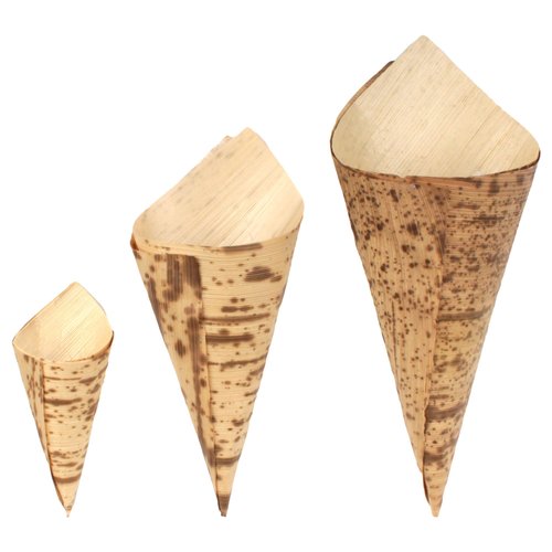 BambooMN 3.15" x 1.38" Premium Appetizer Bamboo Leaf Food Cone, Natural Disposable, Great for Catering, Parties and Home Use, 100 Pieces