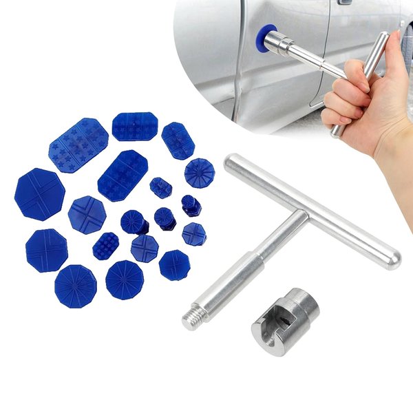QODOLSI 19 PCS Car Dent Repair Puller, Dent Separator Suction Cup Puller Repair Kit with T-Shape Puller, Paint-Free Body Dent Hail Damage Repair, Universal Accessory for Most Car Models (Blue)