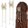 CHANZET Gold Butterfly Hair Claw Clips with Pearl Tassel Chain 2pcs, Metal Butterfly Hair Clips Clamps Rhinestone Decoration Hair Accessories for Women Girls Thick Thin Hair