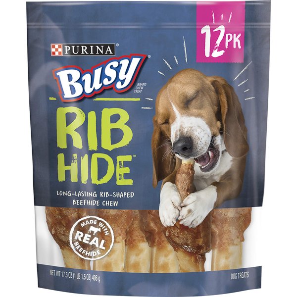 PURINA Busy Small/Medium Breed Dog Rawhide Treat, Rib Hide - 12 ct. Pouch