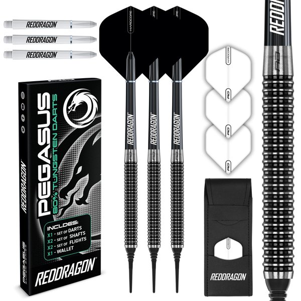 RED DRAGON Pegasus Soft TIP Darts Set - 18 Gram - Black Stems and Black Flights