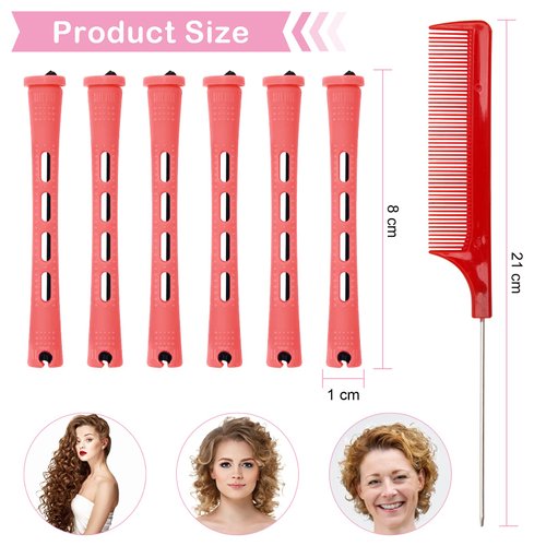 60PCS Hair Perm Rods Set Coolrunner Cold Wave Curlers Perming Rods Plastic Curler Perm Rods with Steel Pintail Comb, DIY Hair Curler Styling Tools for Hairdressing Hair (0.9cm, Blue) (0.9CM) (Red)