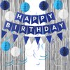 Birthday Decorations for men- Happy Birthday decorations | Banner | Sign,Blue Birthday Party Decorations for boys,include riangle flags ，Foil Curtain Backdrop， Hanging Swirls，Honeycomb Balls(blue5)