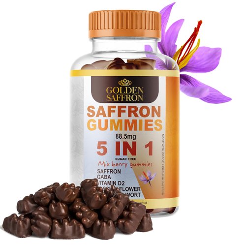 GOLDEN SAFFRON, Saffron Gummies Contains 88.5 mg. Pure Saffron Extract + GABA, Vitamin D2, Passion Flower and St. John’s Wort, for Holistic Wellness,Cherries Flavor Vegan