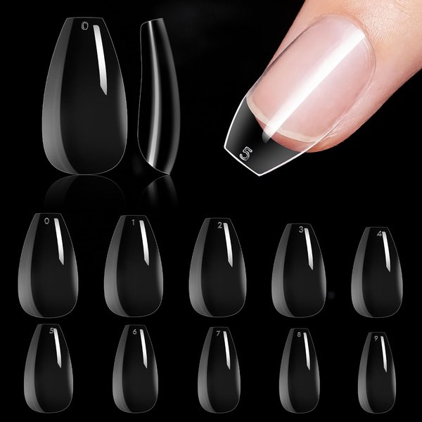 Makartt Nail Tips Short Coffin Nails 500pcs Press on Nails Full Cover Fake Nails Ballerina Clear Nails for Nail Extension Soak Off False Nails 10 Sizes Acrylic Nails for Gel Polish Salon DIY Nail Art