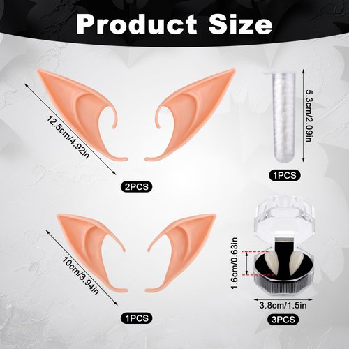 12pcs Vampire Teeth Costume & Elf Ears Cosplay, Vampire Fangs with Adhesive Fairy Pixie Elf Ears Cosplay Accessory for Halloween Party Props Favors
