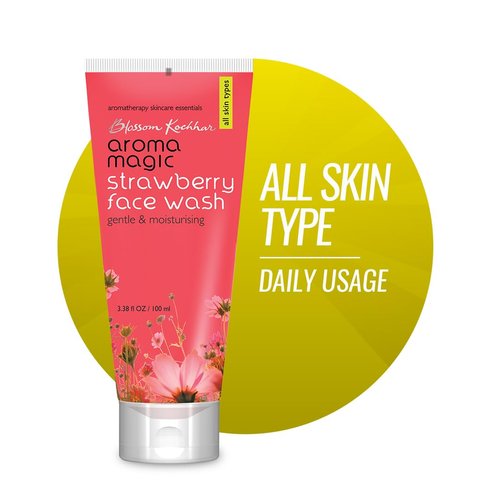Aroma Magic Strawberry Face Wash | 3.38 Fl Oz (100ml) | Hydrating Facial Cleanser | Natural Moisturizing Facewash | All Skin Type | for Men & Women